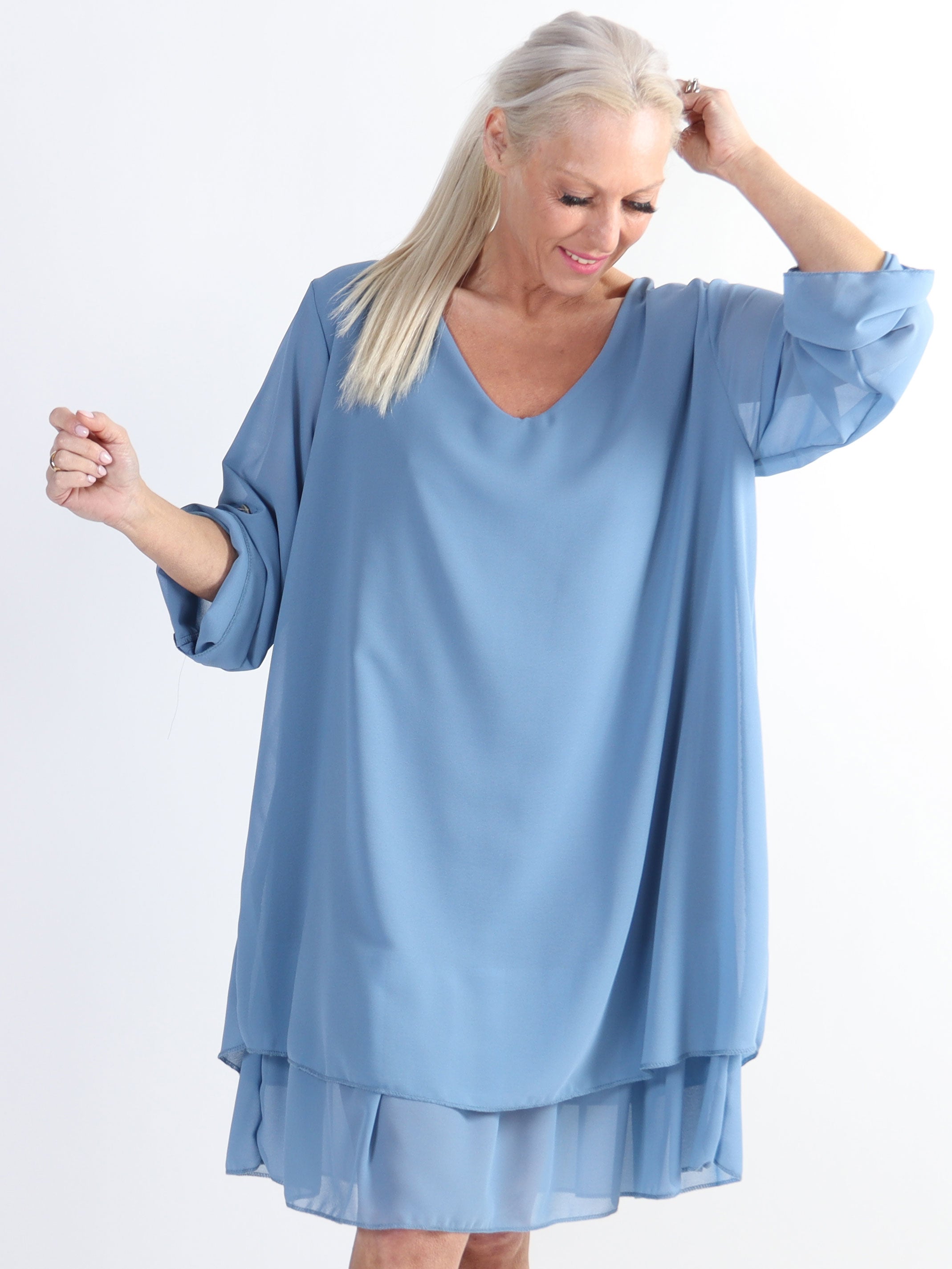 Jill - Chiffon tunikakjole med viskose underkjole